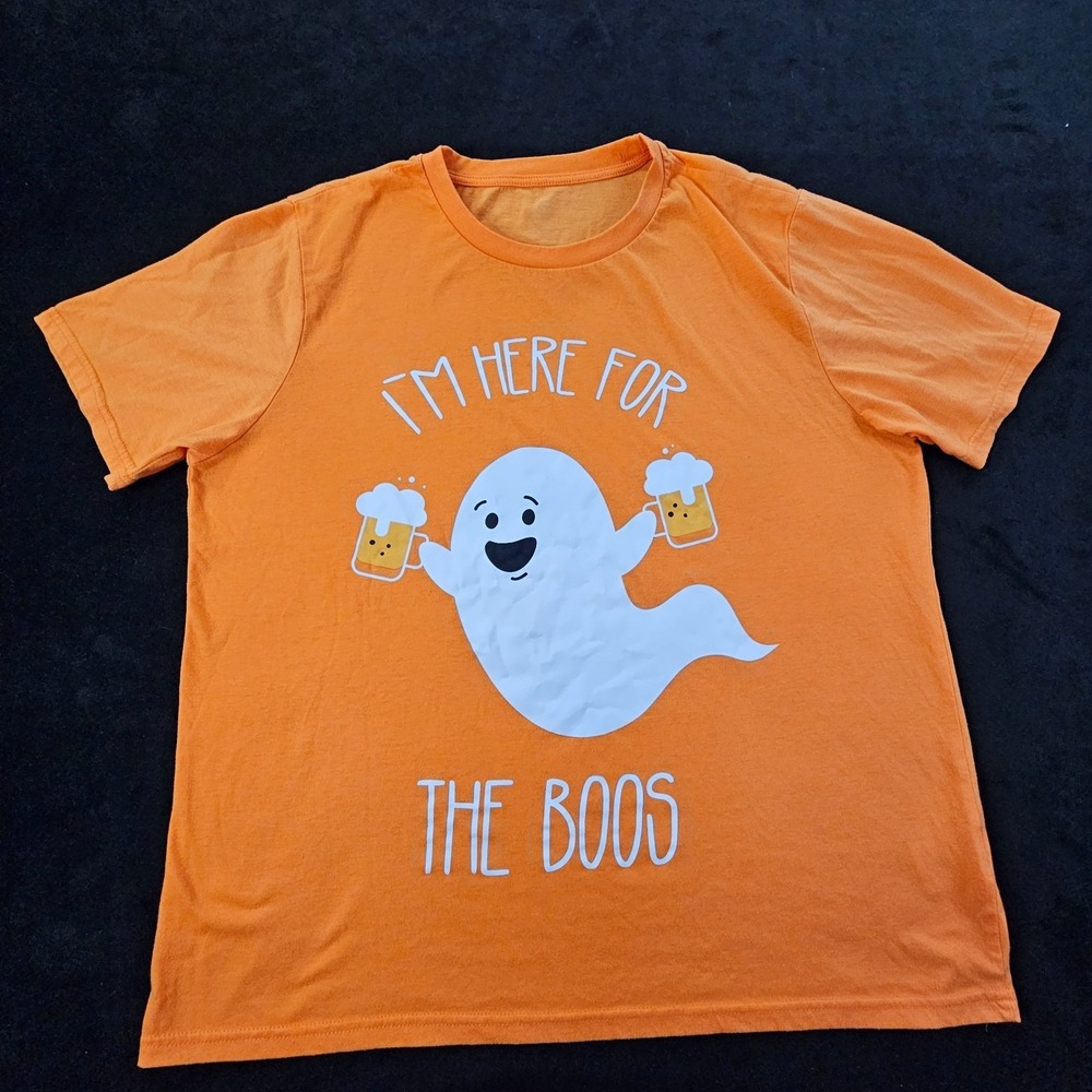 Here for the Boos Halloween Orange Short Sleeve Cotton Blend T-Shirt Adult XL